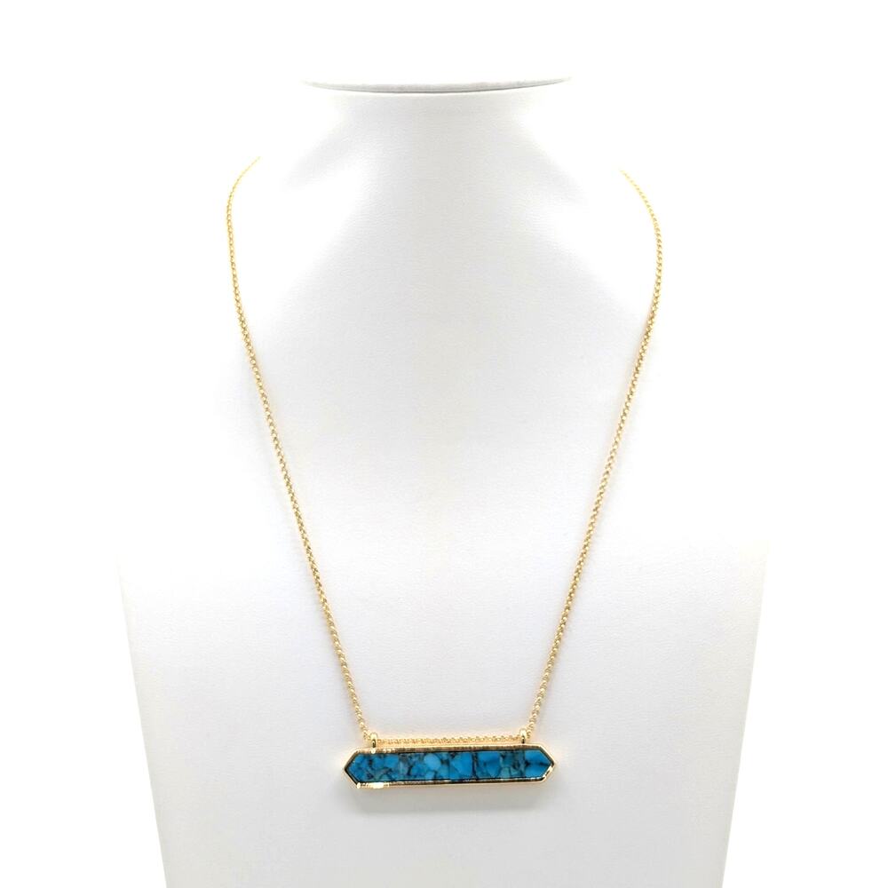 Signed ar Gold Tone Turquoise Bar 18"-20" Chain Pendant Necklace